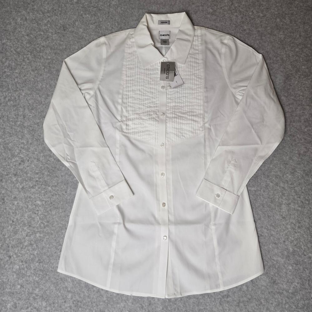 NWT Chicho's Tuxedo Junction Women's White Long Sleeve Button-Up Formal - Size 1